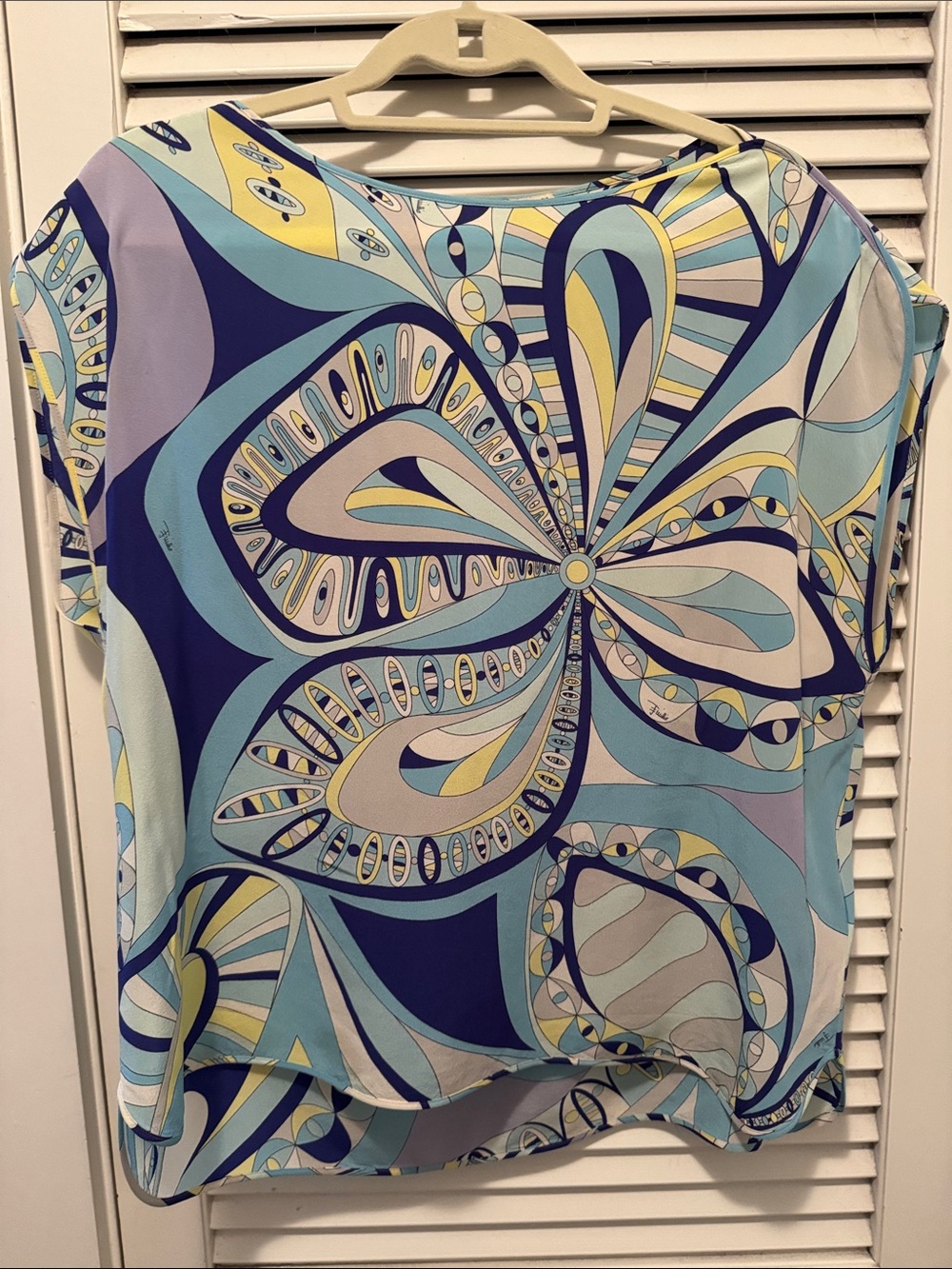 Emilio Pucci Blue Multi-Color Abstract Print Silk Blouse